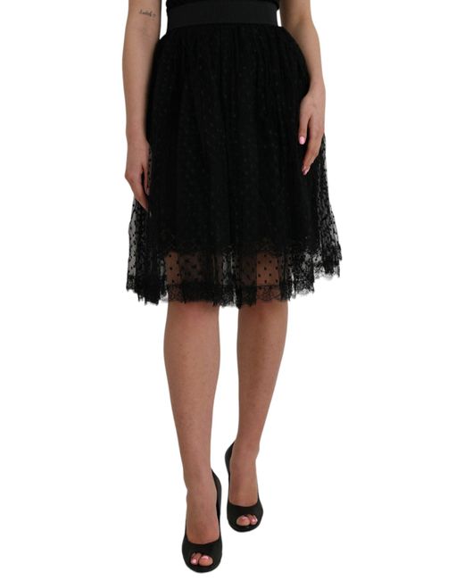 Dolce Gabbana Nylon Lace Trim High Waist A Line Skirt in Black Lyst UK