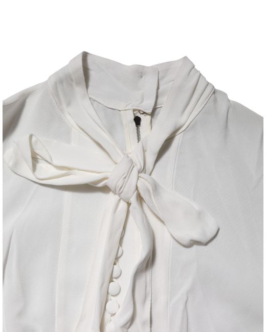 Dolce & Gabbana White Viscose Ascot Collar Long Sleeves Top for men