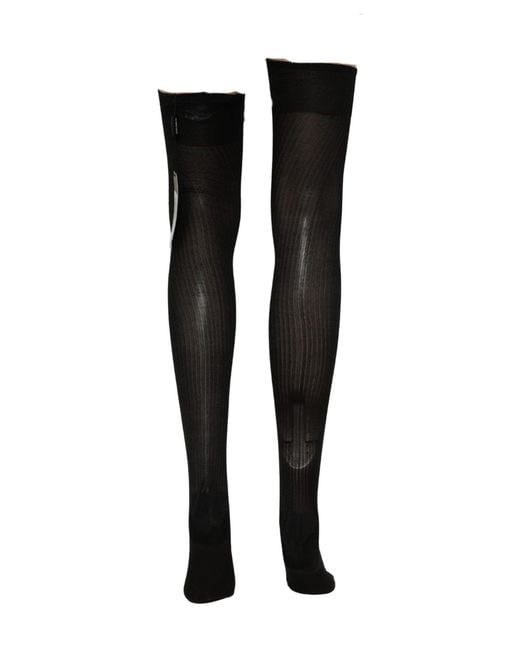 Dolce & Gabbana Black Dg Logo Rhinestones Stretch Thigh High Socks