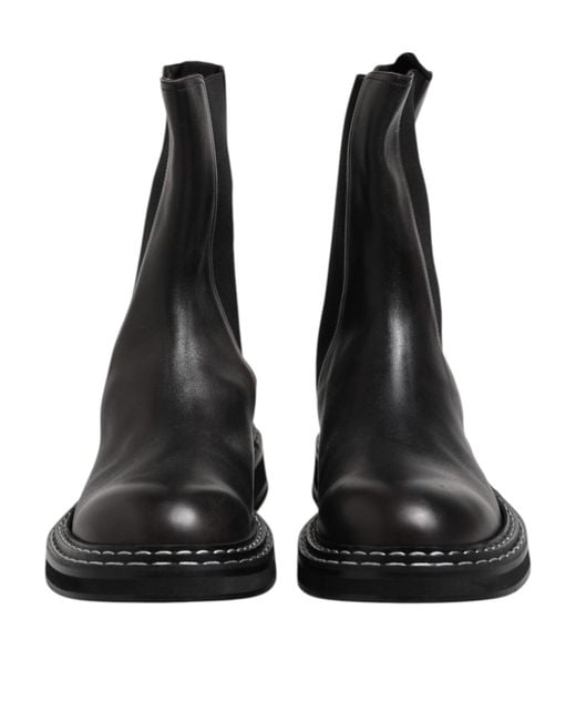 Dolce & Gabbana Black Leather Mid Calf Boots Flats Shoes for men