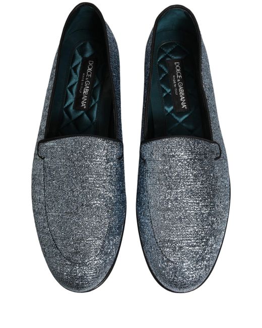Dolce & Gabbana Gray Blue Glitter Lurex Dg Logo Dress Loafers Shoes for men