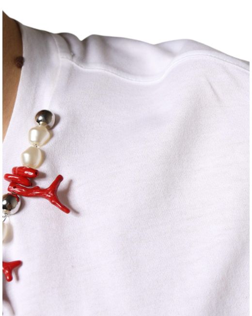Dolce & Gabbana White Cotton Necklace Embellished T-Shirt for men
