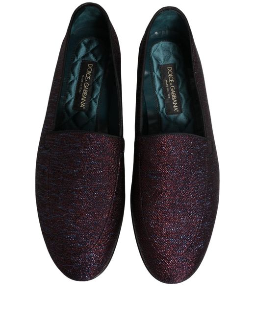 Dolce & Gabbana Multicolor Maroon Glitter Lurex Logo Dress Loafers Shoes for men
