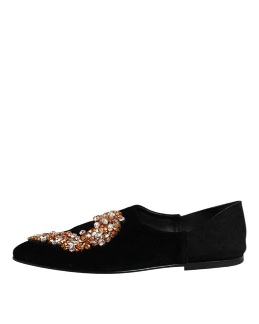 Dolce & Gabbana Black Embellished Velvet Loafers for men