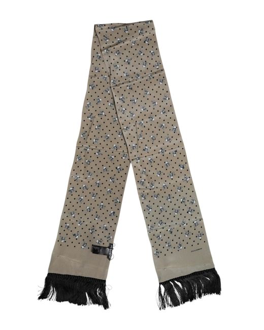 Dolce & Gabbana Gray Skulls Silk Fringes Foulard Scarf for men