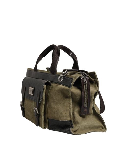Dolce & Gabbana Black Military Green Two Tone Tote Duffel Shoulder Borse Bag for men