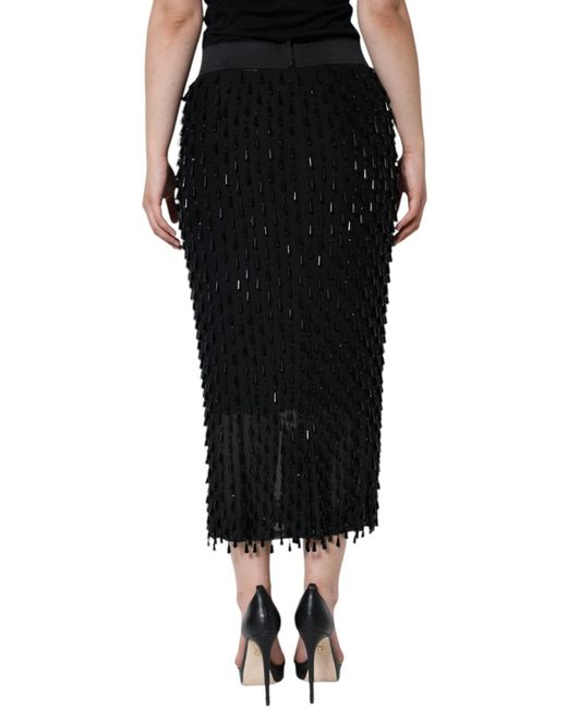 Dolce & Gabbana Black Embellished Pencil Cut Midi Skirt