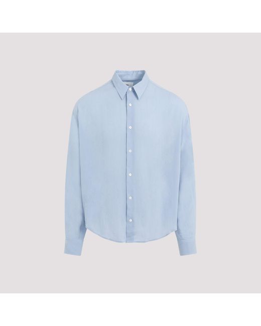 AMI Blue White Viscose Boxy Fit Shirt for men