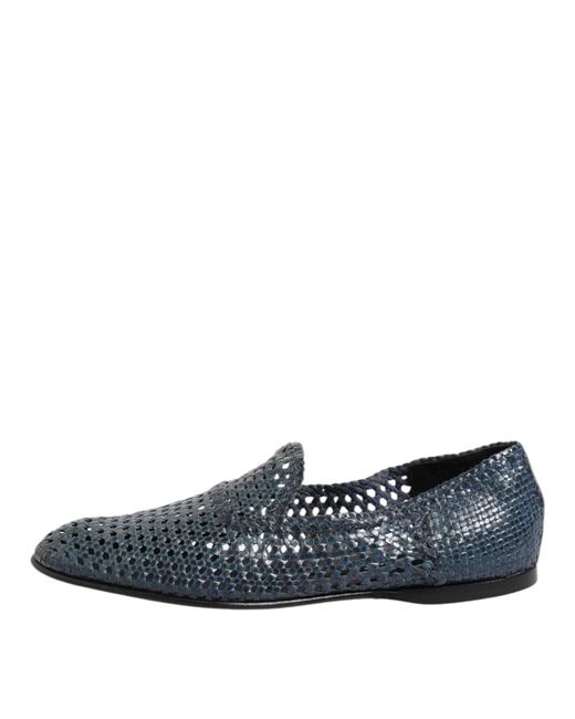 Dolce & Gabbana Blue Woven Leather Loafers for men