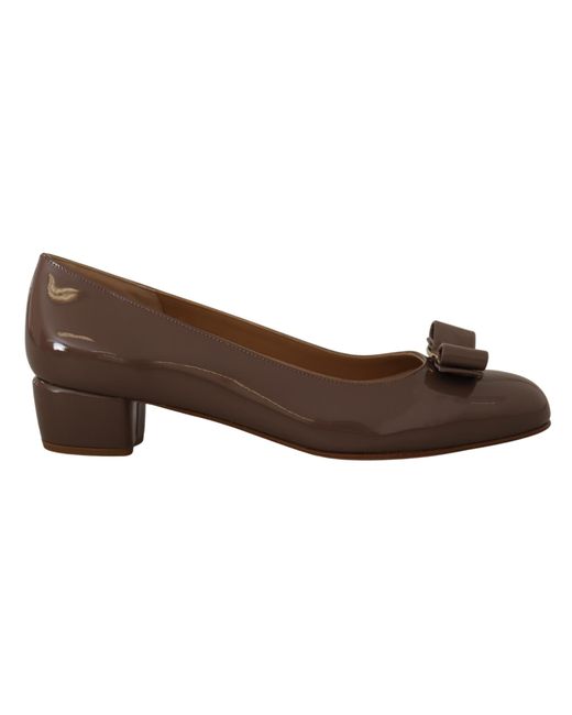 Ferragamo Brown Naplak Calf Leather Pumps Shoes