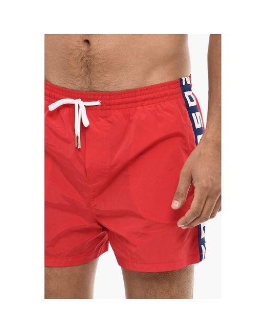 DSquared² Red Boxer Swimsuit With Logoed Contrasting Bands for men
