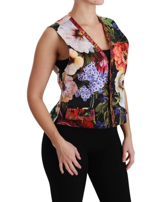 Dolce & Gabbana Multicolor Color Floral Sleeveless Waistcoat Top Vest