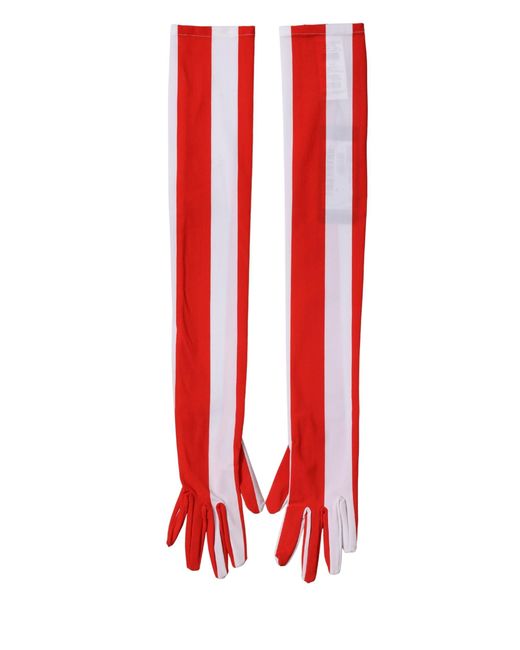 Dolce & Gabbana Red Stripes Nylon Elbow Length Gloves And Elastane