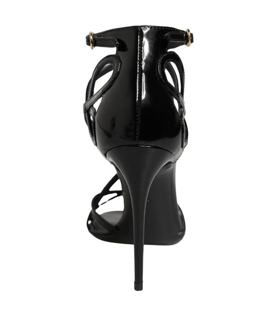 Dolce & Gabbana Black Leather Stiletto Heel Sandals Shoes