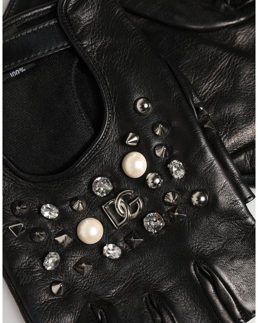 Dolce & Gabbana Black Embellished Wrist Length Mitten Gloves