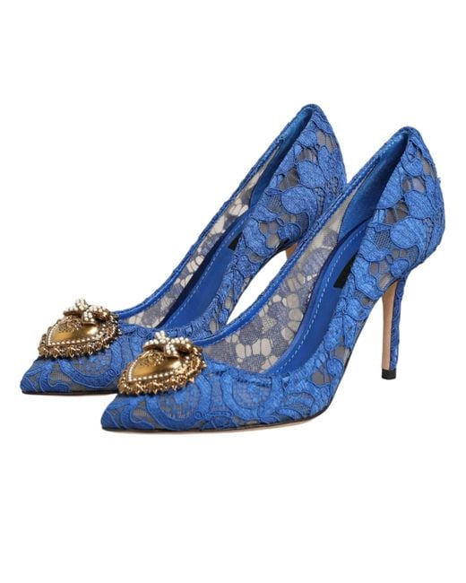 Dolce & Gabbana Blue Taormina Lace Devotion Pumps Shoes \