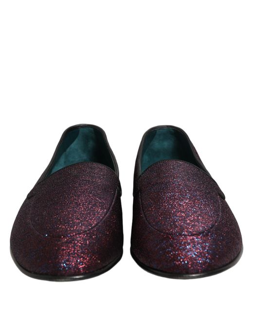 Dolce & Gabbana Multicolor Maroon Glitter Lurex Logo Dress Loafers Shoes for men