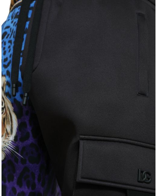 Dolce & Gabbana Black Blue Leopard Print Trouser Jogger Pants for men