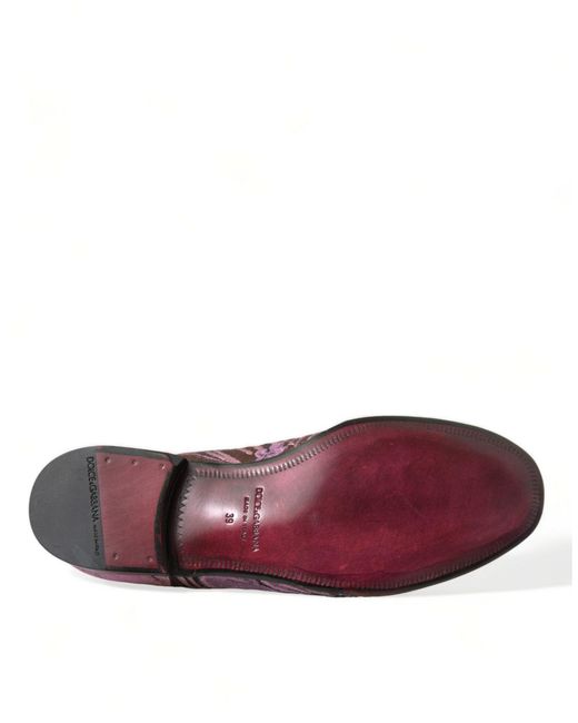 Dolce & Gabbana Purple Pink Printed Crystal Embellished Loafers Dress Shoes for men