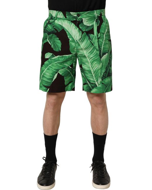 Dolce & Gabbana Black Green Banana Leaf Men Bermuda Shorts for men
