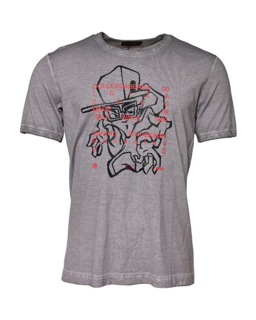 Dolce & Gabbana Gray Graphic Print Tshirt for men