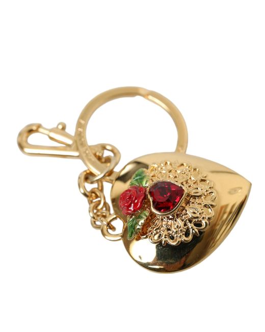 Dolce & Gabbana Metallic Brass Heart Floral Pendant Keychain Keyring
