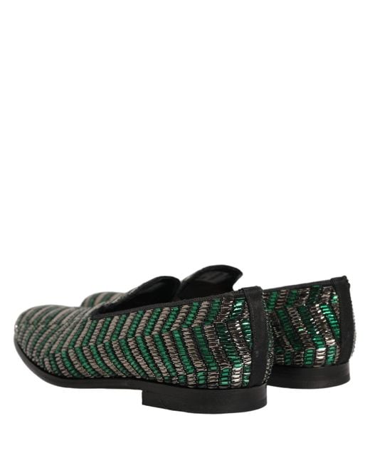 Dolce & Gabbana Silver Green Embellished Dress Loafers Shoes for men