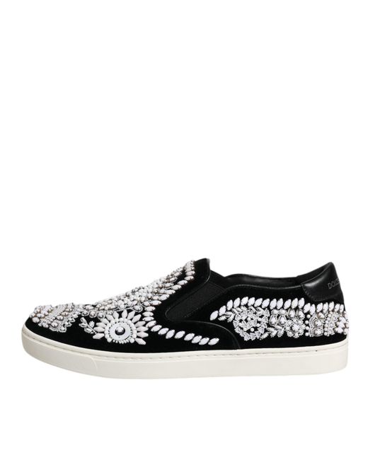 Dolce & Gabbana Black Embellished London Men Slip On Shoes for men