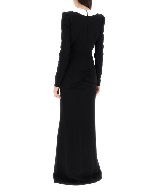 Alessandra Rich Black Maxi Cady Dress With Pink Applique