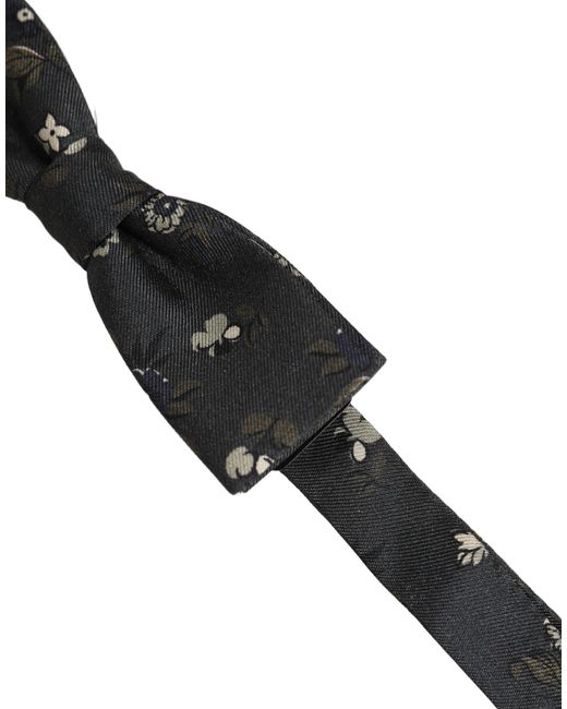 Dolce & Gabbana Men Black Floral Silk Adjustable Neck Papillon Bow Tie for men