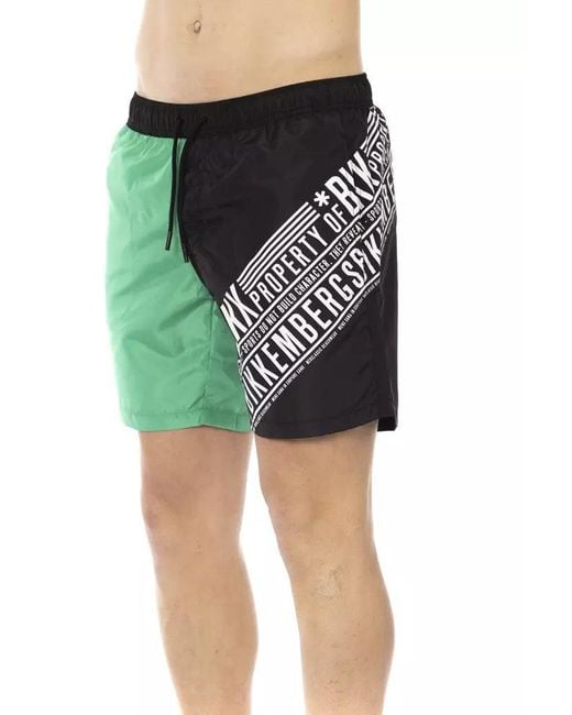 Bikkembergs Green Elegant Swim Shorts With Side Print for men