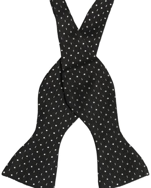 Dolce & Gabbana Black White Polka Dot Adjustable Neck Papillon Bow Tie for men