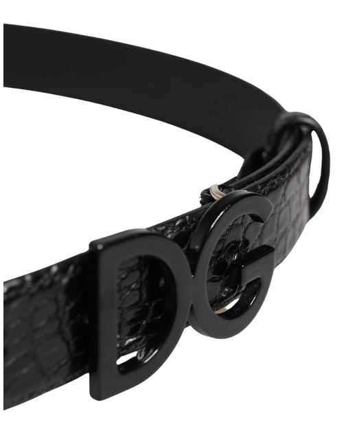 Dolce & Gabbana Black Exotic Leather Logo Buckle Belt Caiman for men