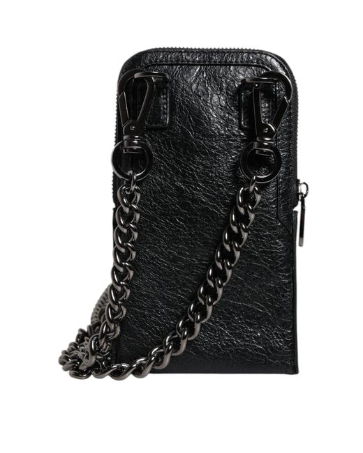 Dolce & Gabbana Black Leather Purse Crossbody Chain Sling Phone Bag for men