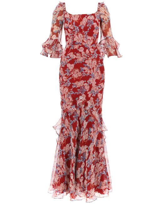 Saloni Red Maxi Dress Tamara D In Floral Silk