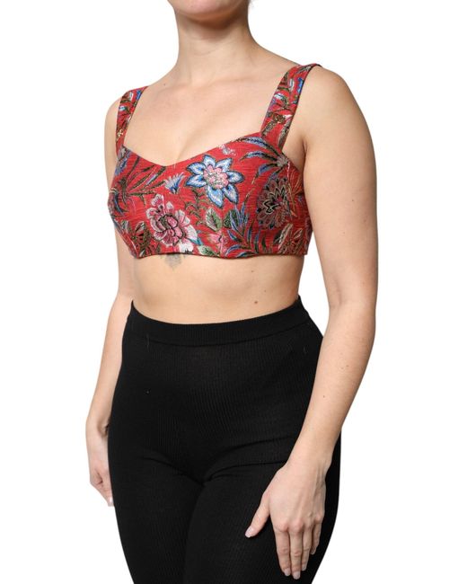 Dolce & Gabbana Black Red Floral Brocade Cropped Bustier Corset Top for men