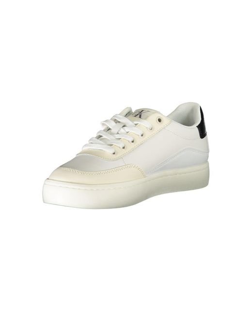 Calvin Klein White Chic Lace-Up Sneakers With Contrast Detailing