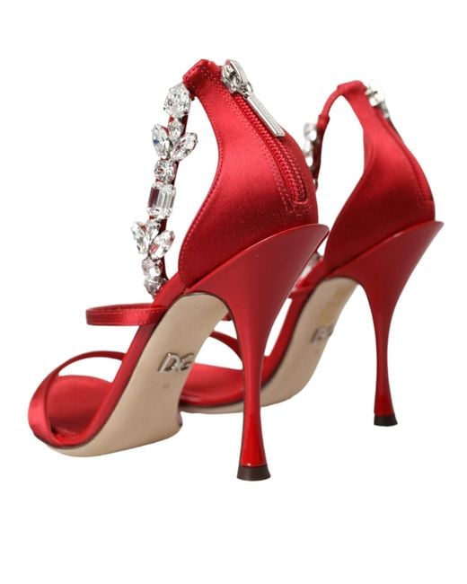 Dolce & Gabbana Red Crystal-Embellished Heel Sandals