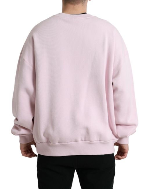 Dolce & Gabbana Pink Embroidered Crew Neck Pullover Sweater for men