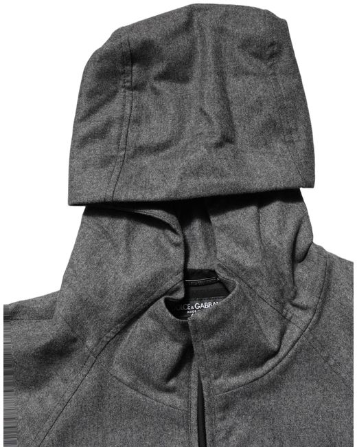 Dolce & Gabbana Gray Cotton Hooded Full Zip Bomber Jacket Nylon Clothing for men