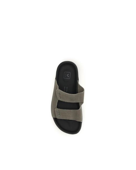 Veja Black Bicolor Calf Leather Bos Taurus Flat Sandals