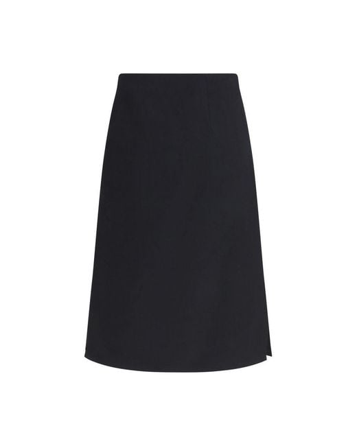 Fendi Blue Black Wool Oves Aries Midi Skirt