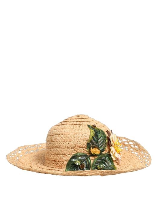 Dolce & Gabbana Metallic Beige Wide Brim Floral Bucket Capello Hat