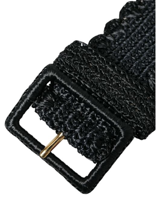 Dolce & Gabbana Black Braided Canvas Wide Waist Belt