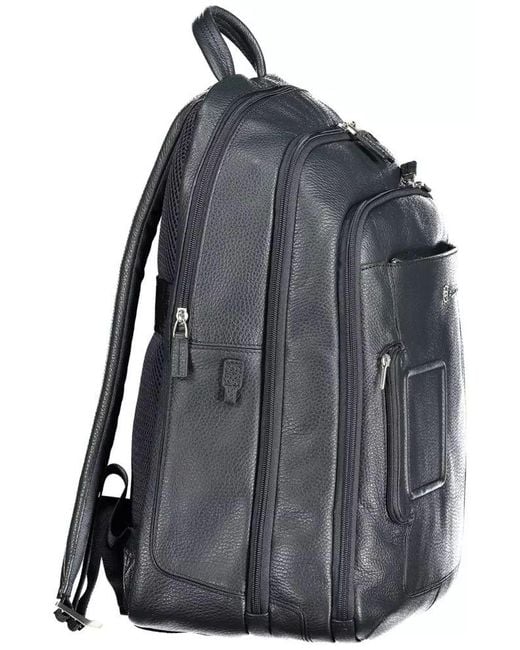 Piquadro Black Blue Leather Backpack for men