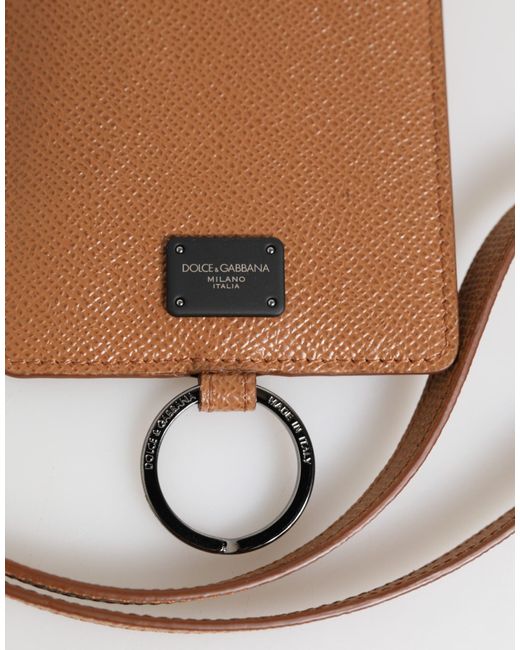 Dolce & Gabbana White Dark Brown Leather Lanyard Logo Card Holder Men Wallet for men