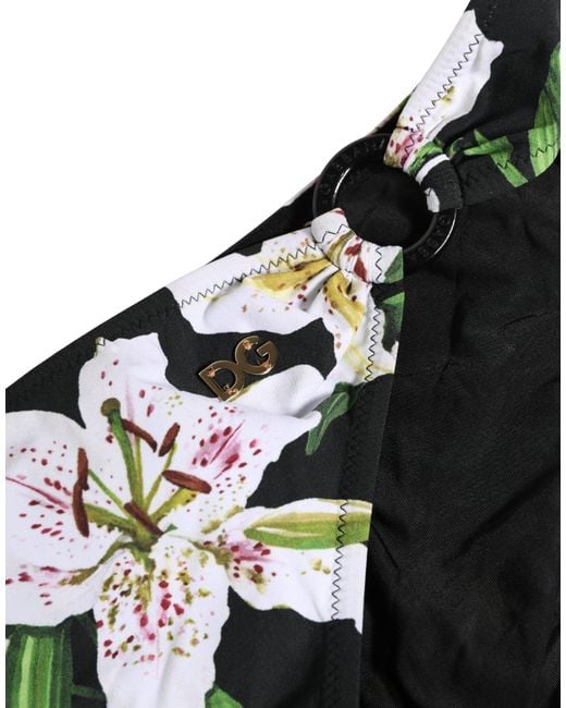 Dolce & Gabbana Pink Black Lily Print Nylon Bottom Beachwear Swimwear