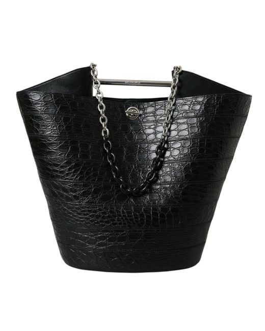Balenciaga Black Elegant Crocodile Leather Maxi Bucket Bag