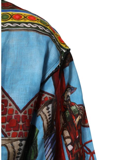 Dolce & Gabbana Blue Multicolor Cotton Linen Temple Print T for men