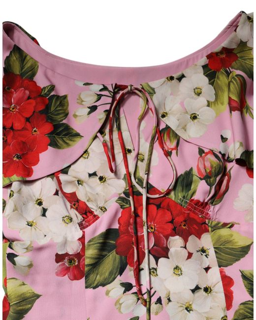 Dolce & Gabbana Red Pink Floral Silk Short Sleeves Blouse Top for men